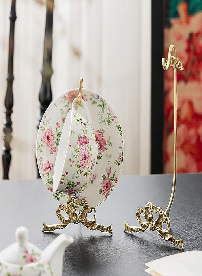 YACSNBF 1Pcs Brass Teacup and Saucer Display Stand,Teacup Holder Stand for Display,Antique Coffee Cup Mug Holder for one Cup, Gold. (Small) - Image 1